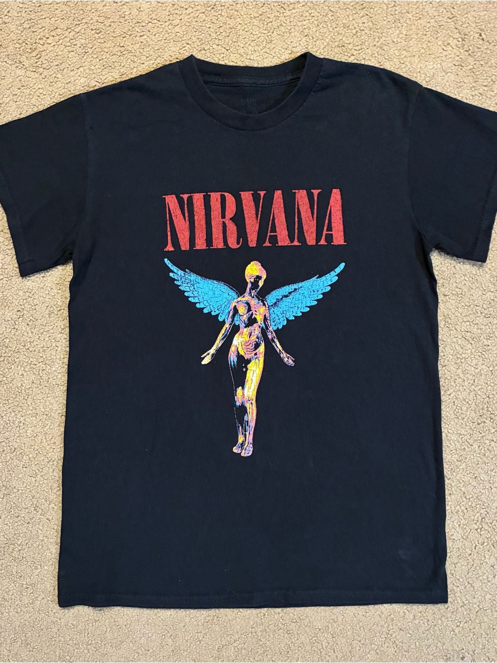 NIRVANA In Utero Angel Wings Gray Small T-Shirt Grunge Seattle Band Rock Top